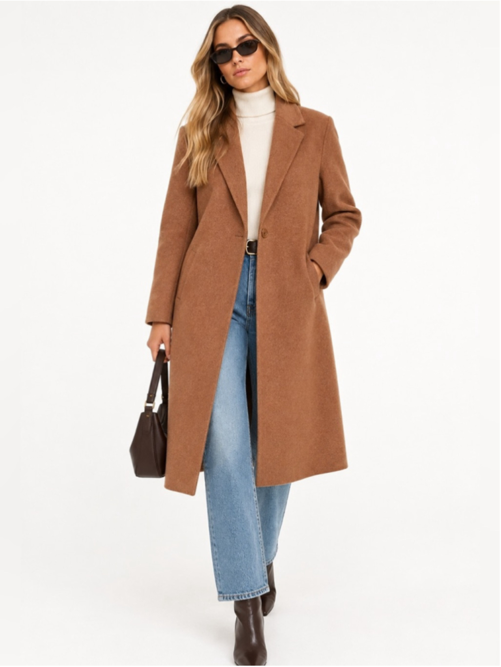 Uniqlo Wool Blend Long Coat Camel Brown Minimalist Overcoat